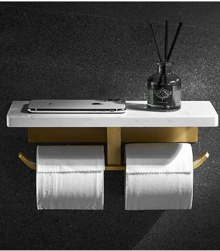 Toilettenpapierhalter Wandmontiert Natürlicher Marmor Gebürstetes Gold