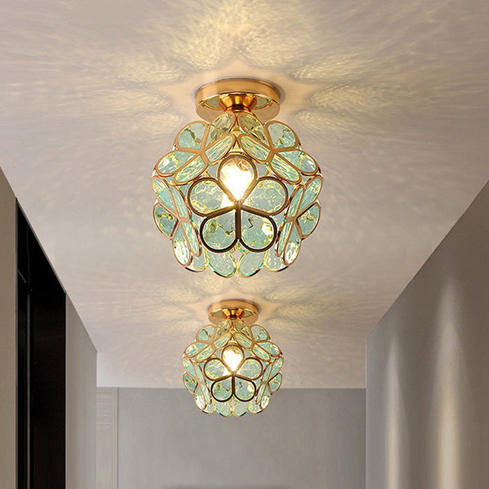 Elegante Glaskronleuchte mit Blumendesign – Warmes Glühen Deckenleuchte Flush Mount