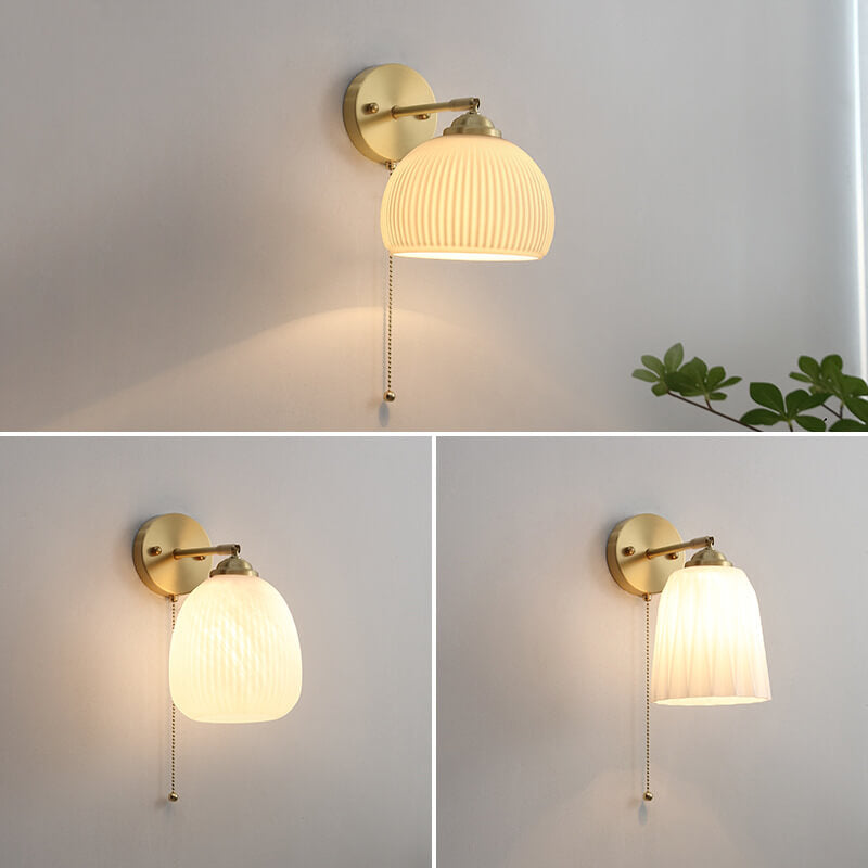 Garduru Nordic Wandleuchte mit Zugschalter | Milchglas & Messing Design | Strahlendes Stimmungslicht für Ihr Zuhause