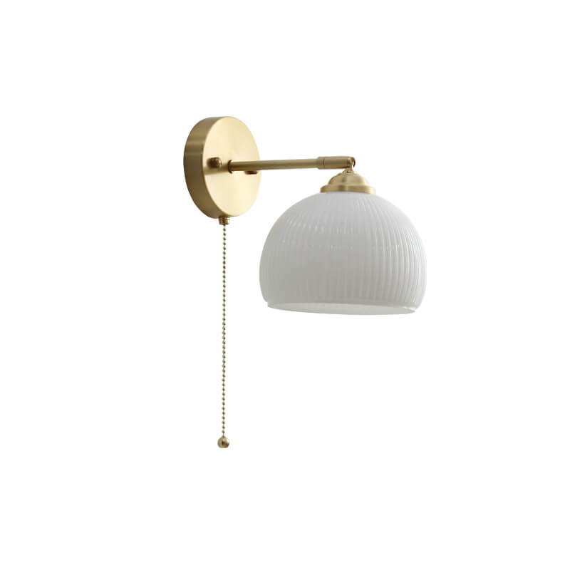 Garduru Nordic Wandleuchte mit Zugschalter | Milchglas & Messing Design | Strahlendes Stimmungslicht für Ihr Zuhause