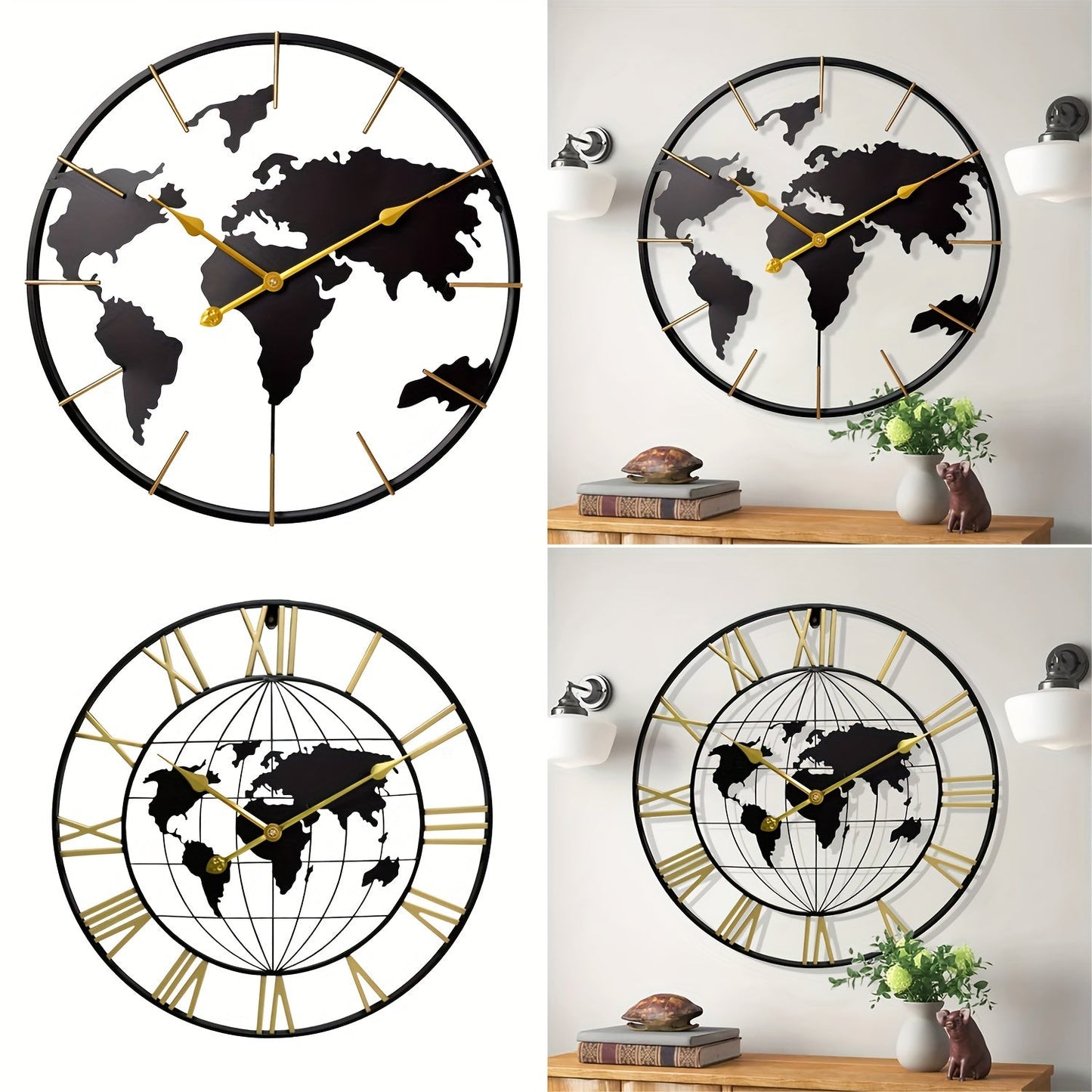 Große Weltkarte Wanduhr - Stille Metall Design Uhr