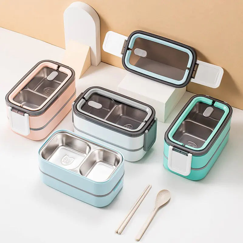 2-schichtige Edelstahl Bento-lunchbox Mit Verschlussdeckel