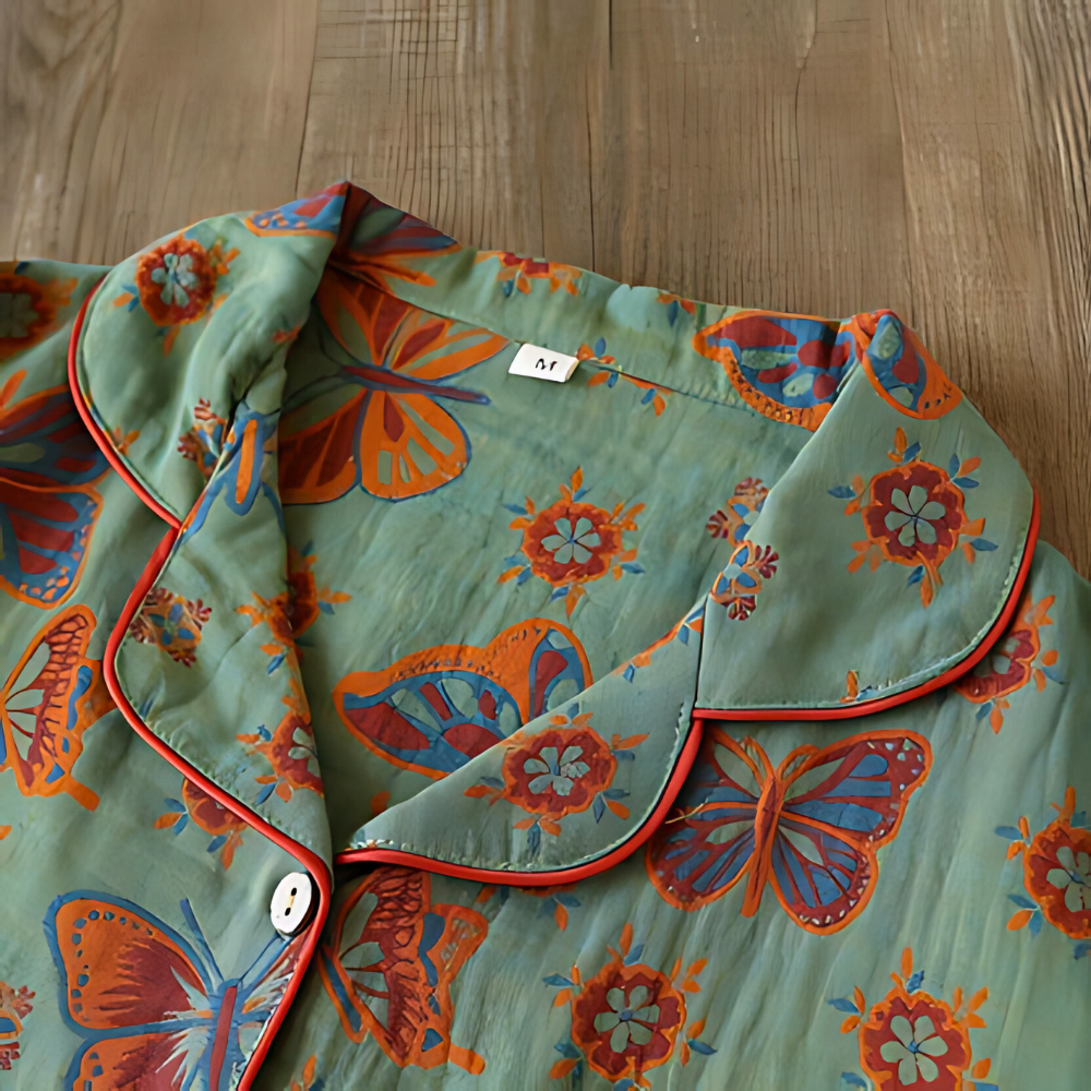 2-teilige Baumwoll-Loungewear mit Schmetterlingsdruck