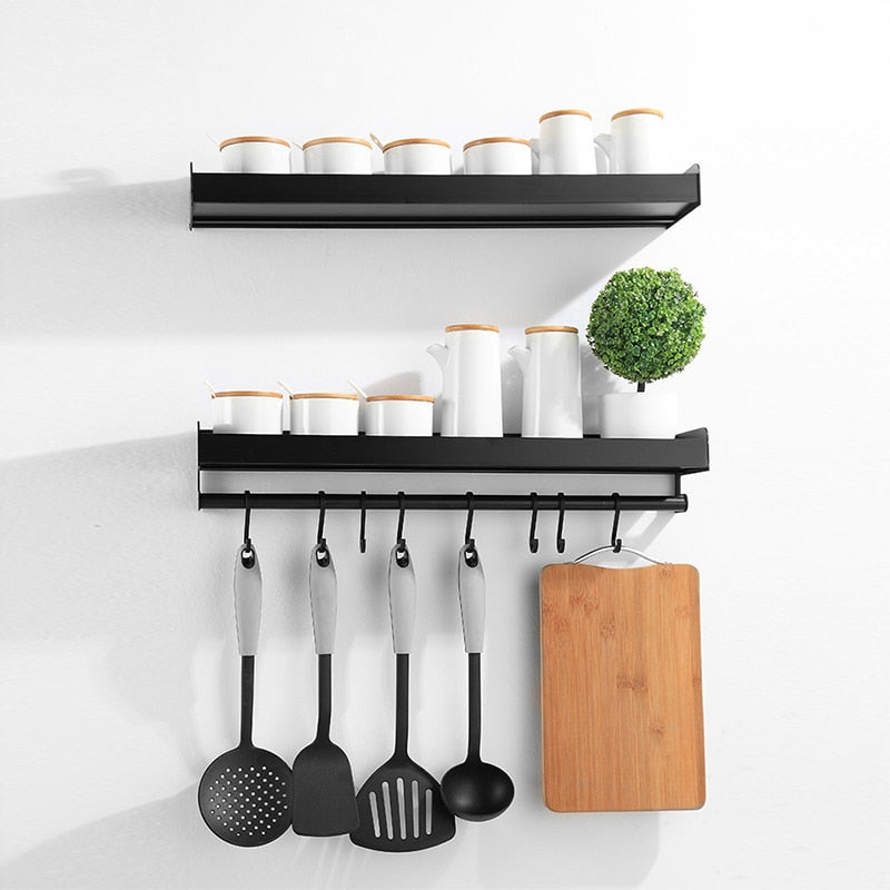 Garduru - Wandmontiertes Gewürzregal aus Aluminium, Rostfrei, Schwarz, Leicht zu Reinigen