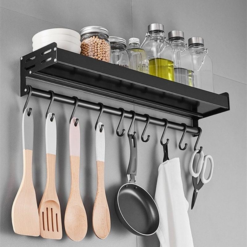 Garduru - Wandmontiertes Gewürzregal aus Aluminium, Rostfrei, Schwarz, Leicht zu Reinigen