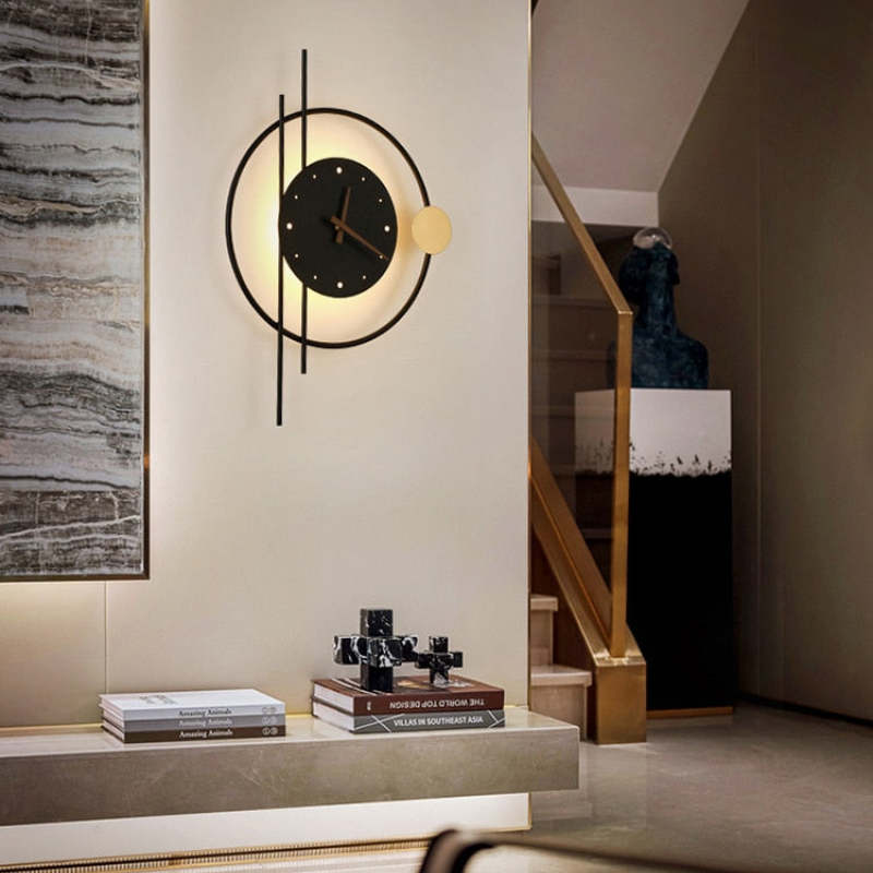 Garduru LED Wandlampe mit Uhr – Schwarz, Metall für Kinderzimmer