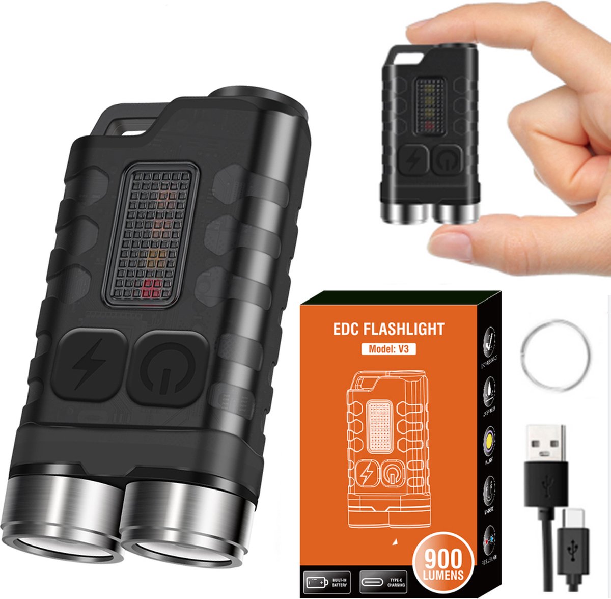 Garduru-Taschenlampe 900 Lumen - USB C - 12 Lichtmodi