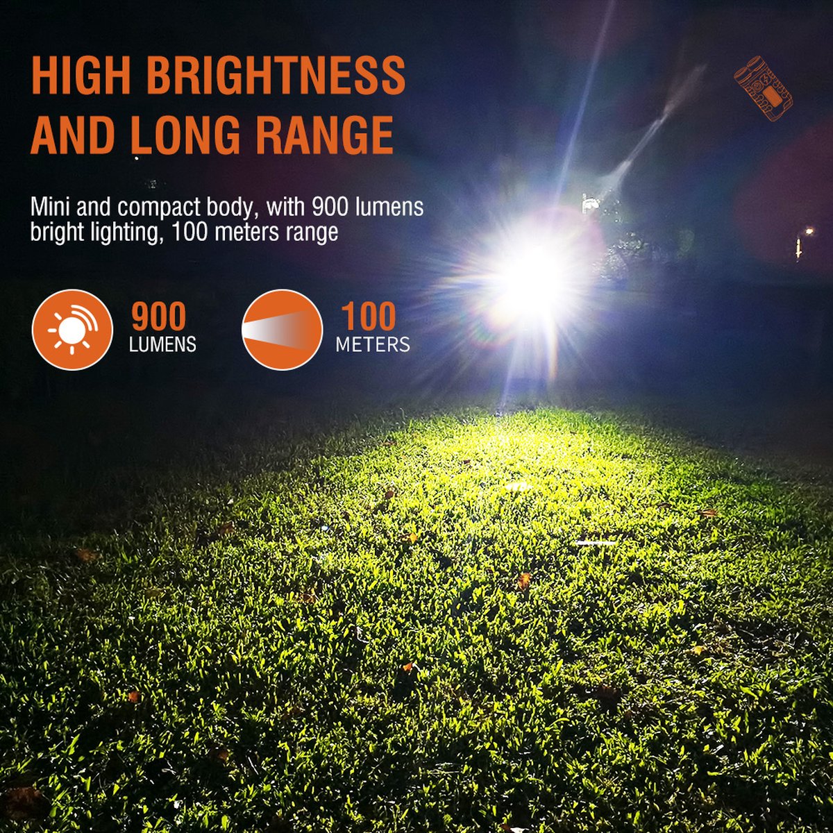 Garduru-Taschenlampe 900 Lumen - USB C - 12 Lichtmodi