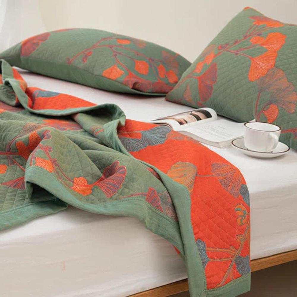 Ginkgo Orange Leaf Floral Pattern Decke