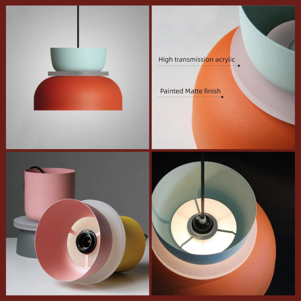 Suspension Nordic Macaron - Design Skandinavisch aus Aluminium und Acryl, Lampe E27, Ideal für Küche und Wohnzimmer