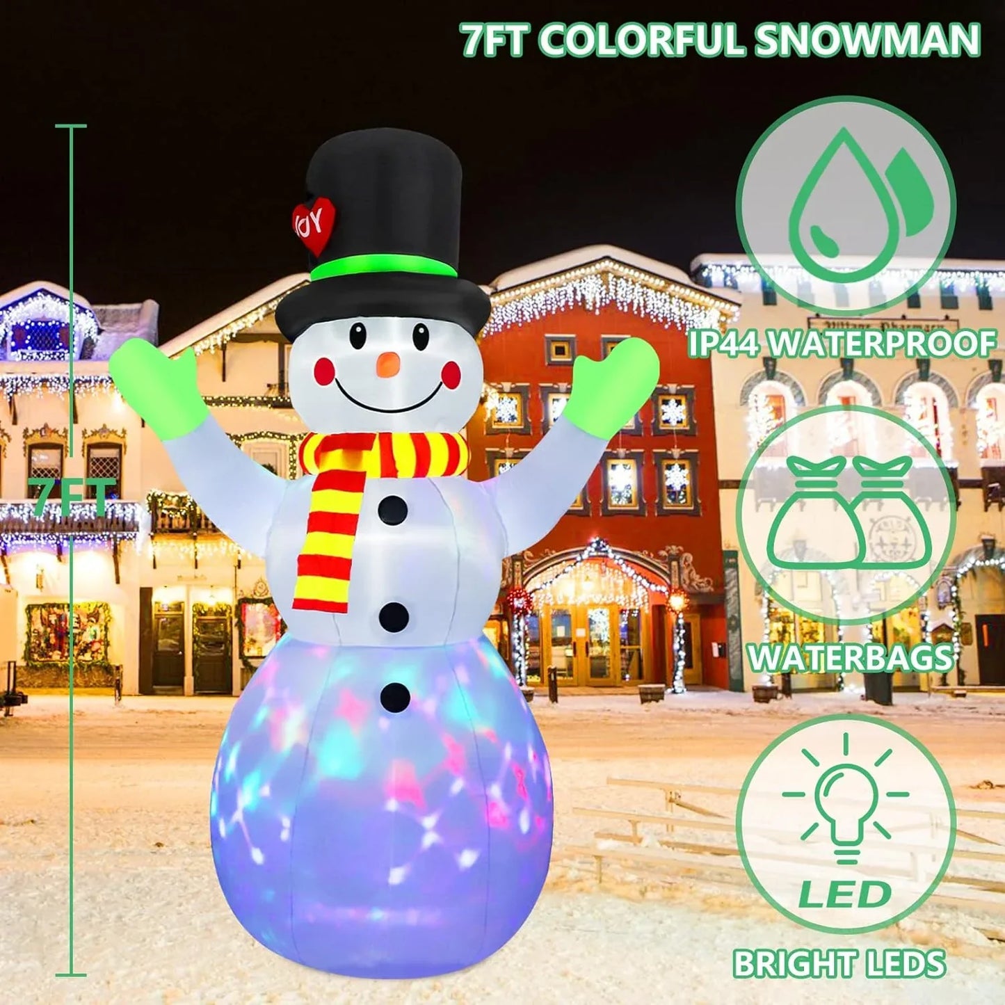 Leuchtender Aufblas-Schneemann (213 cm)