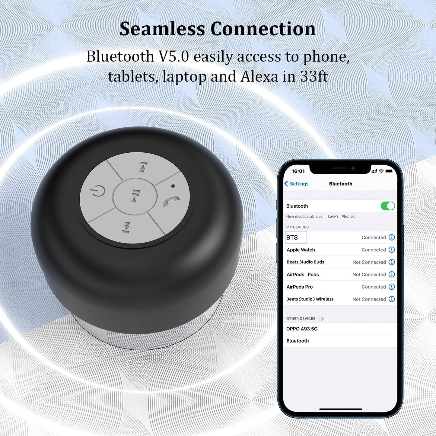 Luxora Wasserdichter Bluetooth Duschlautsprecher mit Saugnapf