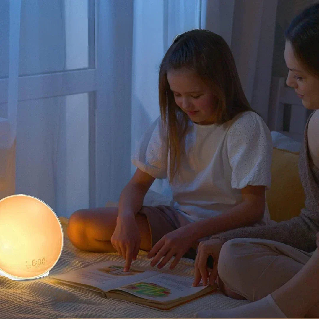 AuroraGlow – Luxus-Weckerlampe mit Sonnenaufgangssimulation und beruhigender Stimmungsbeleuchtung