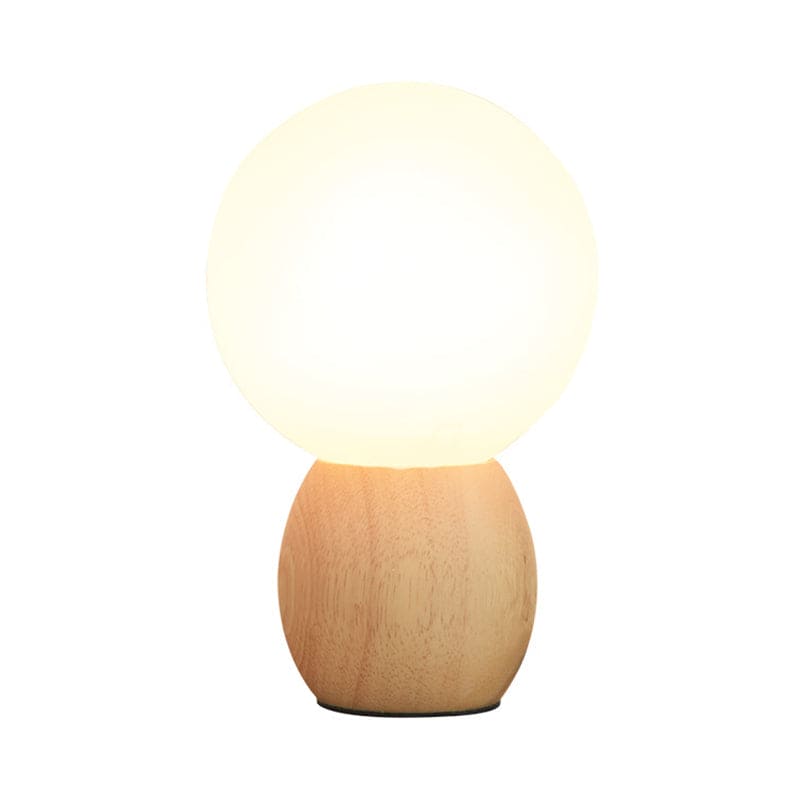 Elegante Nachttischlampe mit Holzfuß und Glasschirm | GlowLuxury