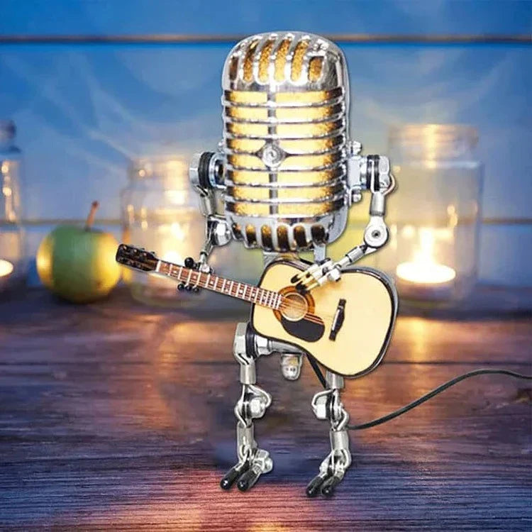 Royaleva Vintage Metall Mikrofon Roboter Mit Gitarre Lampe