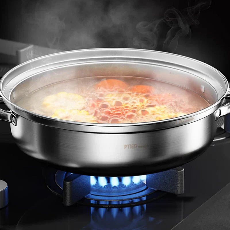 Premium 3-stufiger Edelstahl-Dampfgarer mit Glasdeckel und langlebigen Griffen – Ideal zum Dampfen und Kochen
