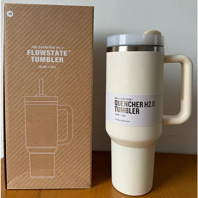 40 Oz Isolierter Edelstahl Reisebecher mit Henkel, Auslaufsicherem Deckel & Strohhalm