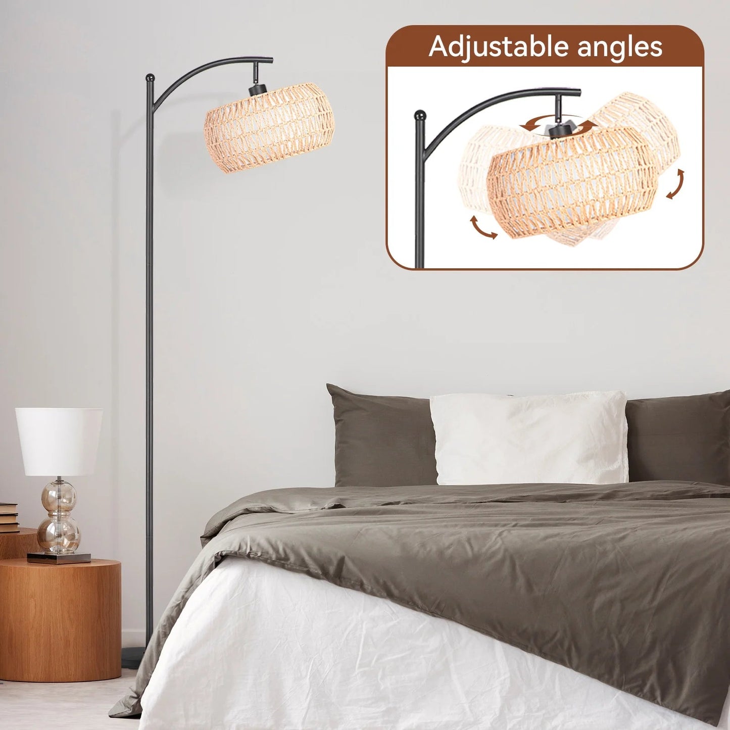 Rattan LED Stehlampe – Dimmierbares Stehlicht mit 3 Farbtemperaturen für eine gemütliche Atmosphäre