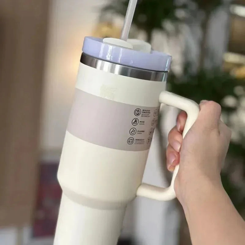 40 Oz Isolierter Edelstahl Reisebecher mit Henkel, Auslaufsicherem Deckel & Strohhalm