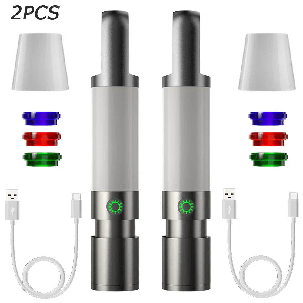 Wiederaufladbare LED-Taschenlampe mit Mehrfarbenfiltern – USB-C-betriebene Taschenlampe für Camping und Notfälle