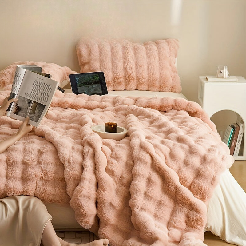 Garduru Fleece-Decke aus Faux Kaninchenfell – Weich, Warm & Vielseitig für Alle Jahreszeiten