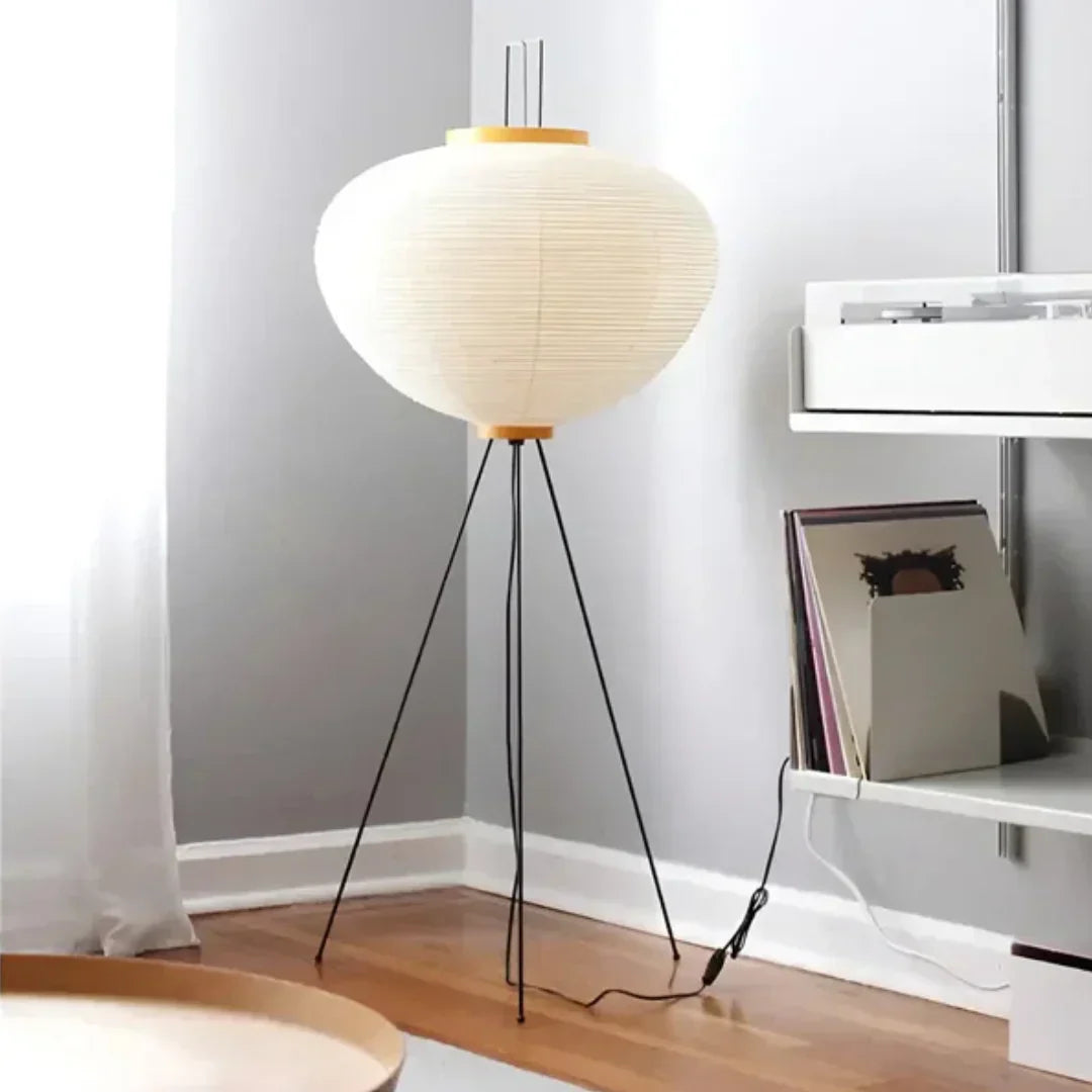Wabi-Sabi Reispapier Stehlampe mit LED-Licht