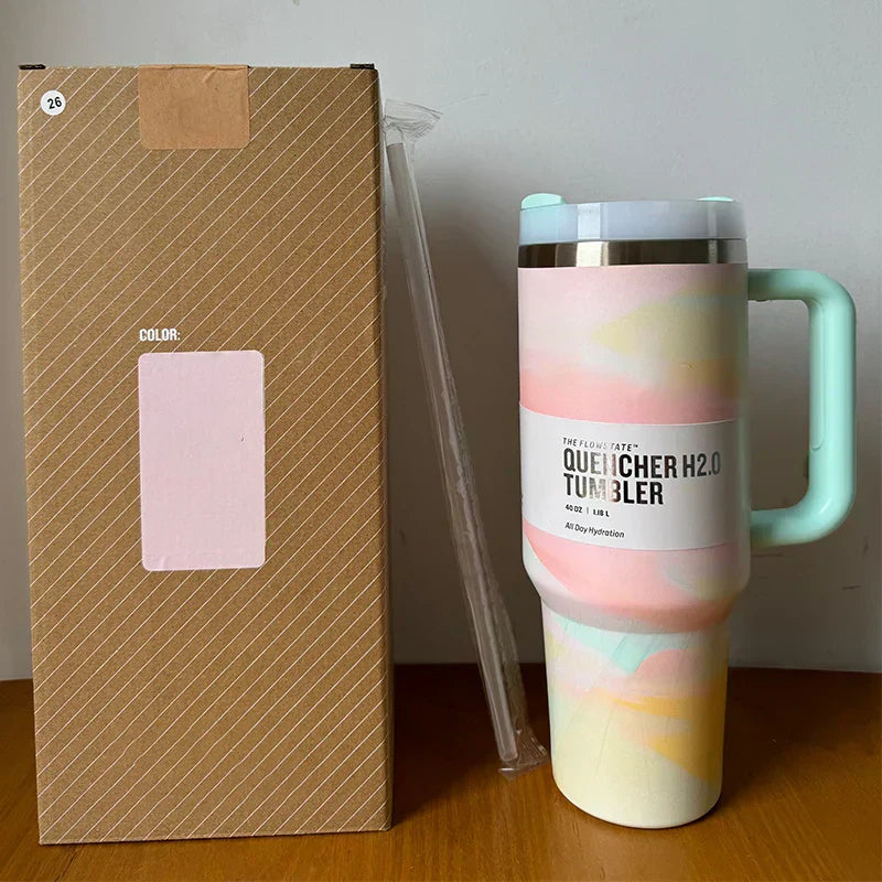 40 Oz Isolierter Edelstahl Reisebecher mit Henkel, Auslaufsicherem Deckel & Strohhalm