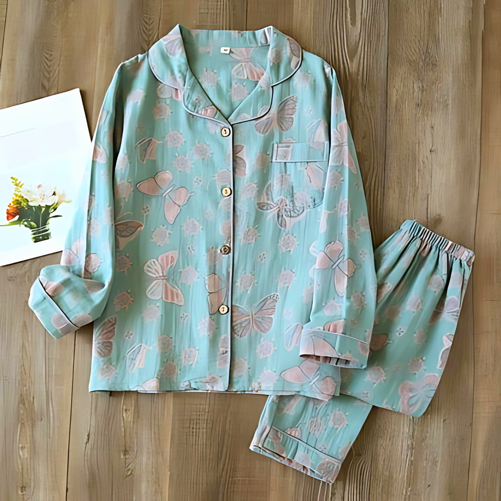 2-teilige Baumwoll-Loungewear mit Schmetterlingsdruck