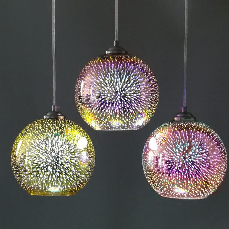 Moderne Kreative 3D Farbige Feuerwerk Glas 1-Licht Kuppel Hängelampe