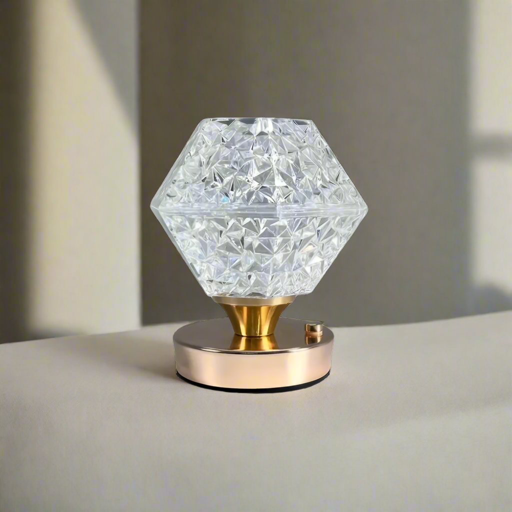 RoyaleGlow Touch Control Kristall Tischlampe – USB Aufladbare LED Licht mit Einstellbarer Helligkeit
