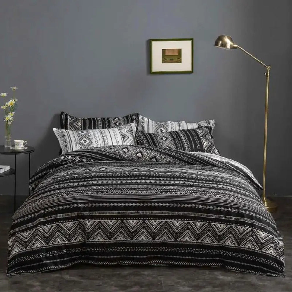 Umkehrbare geometrische Bohème-Style | 3-teilige Bettdeckenbezugset