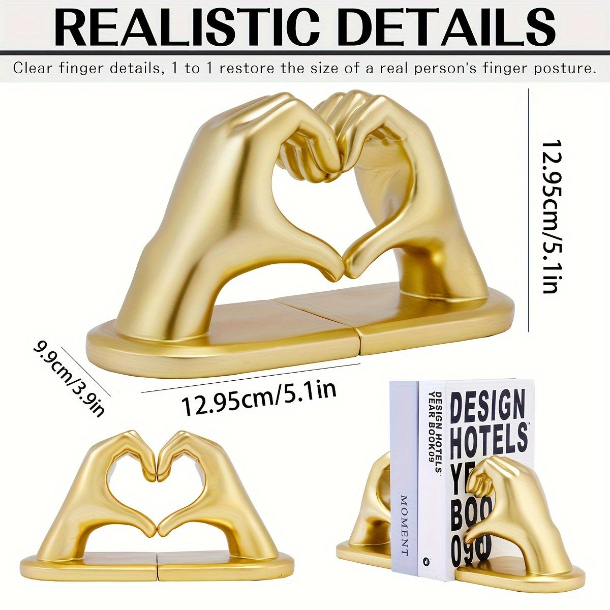 GoldenHeart - Buchstütze Set von 2 - Moderne Kunst Skulptur für Wohnkultur