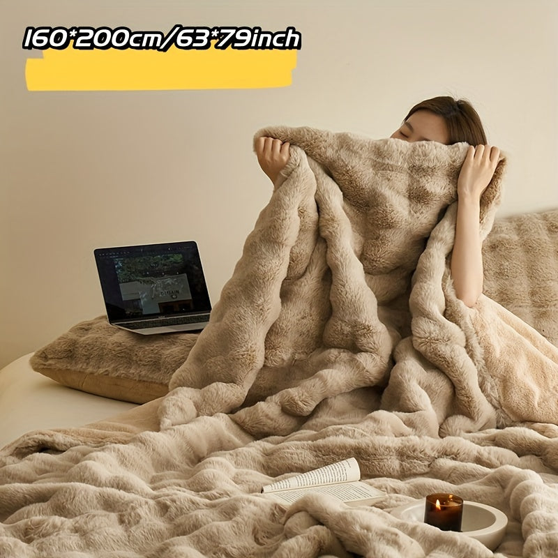 Garduru Fleece-Decke aus Faux Kaninchenfell – Weich, Warm & Vielseitig für Alle Jahreszeiten