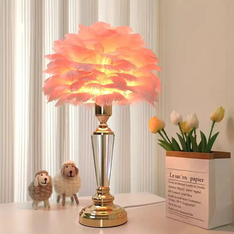 Kristall Schreibtischlampe – LED handgefertigte Feder Tischlampe für elegantes nordisches Schlafzimmer & Schreibtisch Dekor