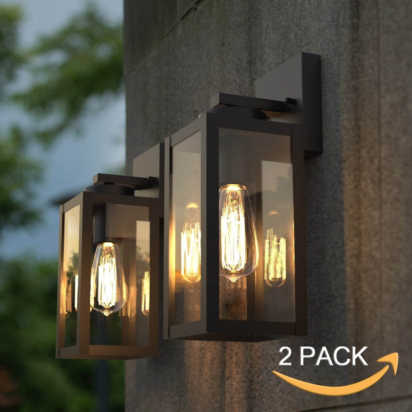 BRUCE Außenwandleuchte Glas Matt Schwarz E26 IP44 2PACK