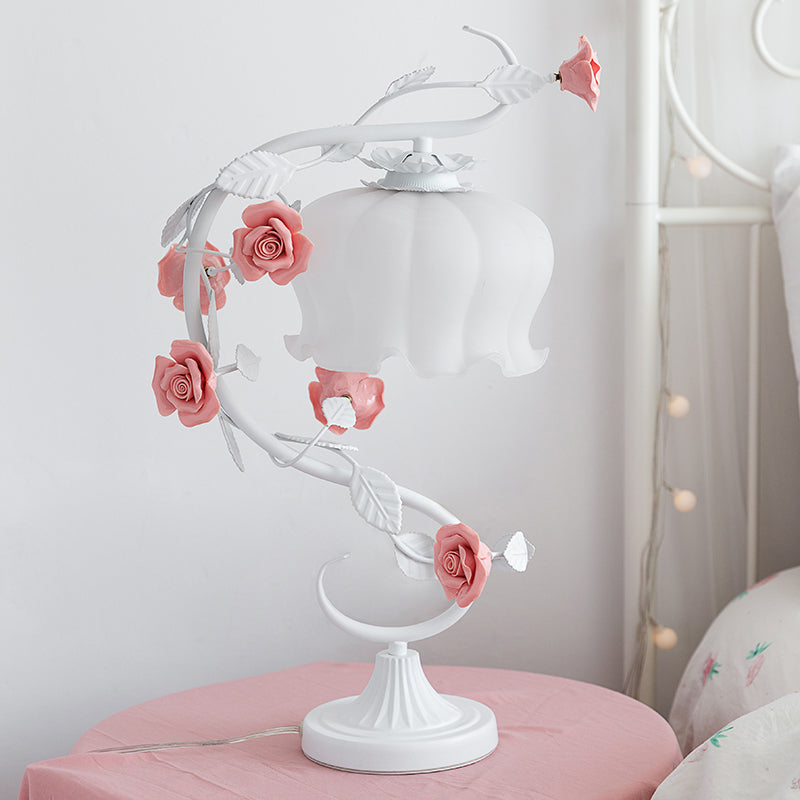 Lampe RoseGlo - Elegante und stilvolle Rose Lampe mit Glasschirm, sanfte und romantische Beleuchtung