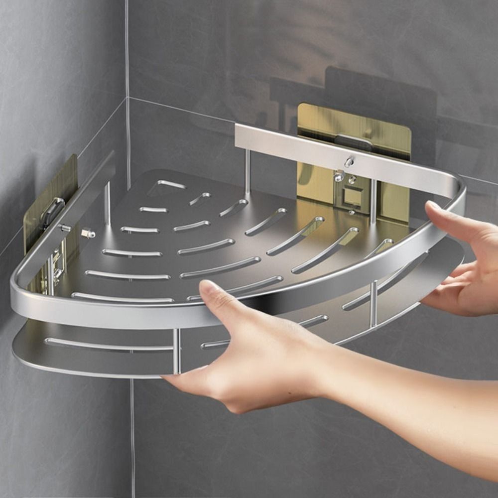 Garduru - Aluminium Badregal für Ecken, ohne Bohren, Platzsparend und Rostfrei