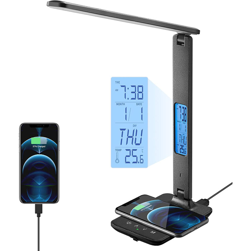 Garduru - LED Schreibtischlampe mit Wireless Charger, USB-Port & LCD-Anzeige