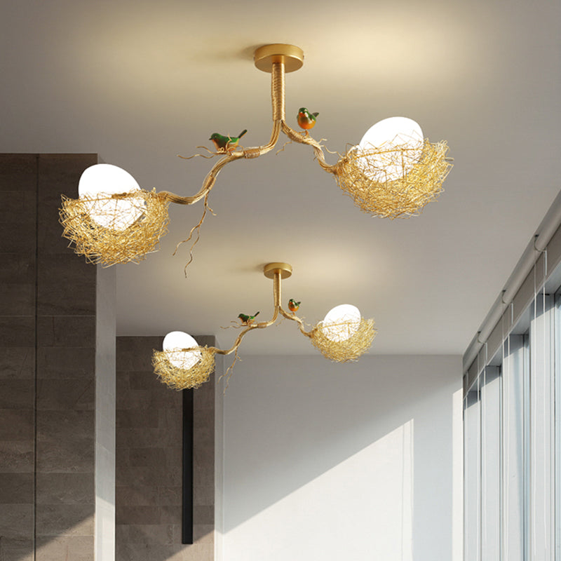 Gold Art Deco Deckenleuchte mit Glaskugel