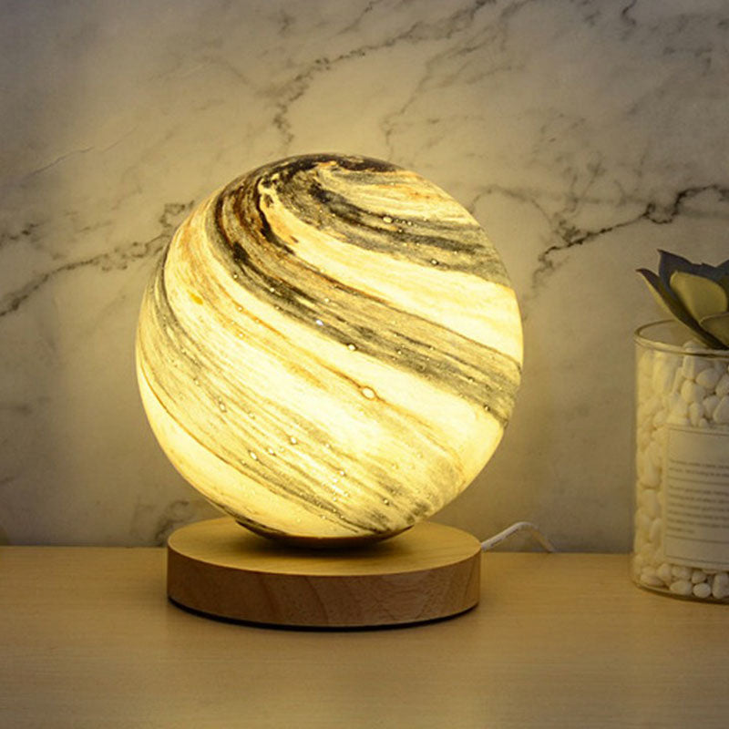 Glas Planet Mini Nachbeleuchtung Post-Modern 1 Glühbirne Tischlampe mit Holzfuß