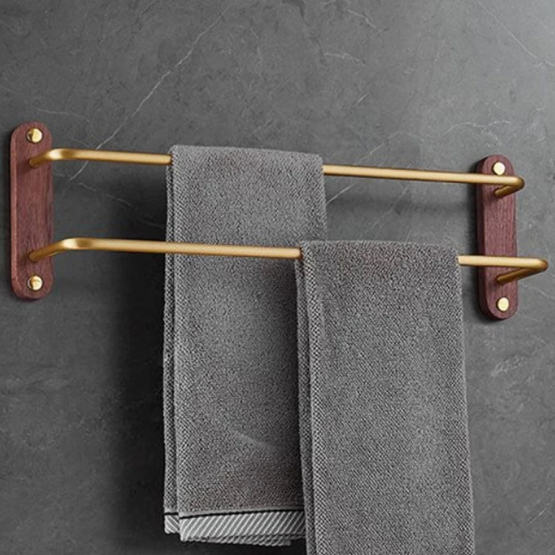 19" Badezimmer Doppel-Handtuchstange Nicht Perforierter Handtuchhalter in Schwarz Gold