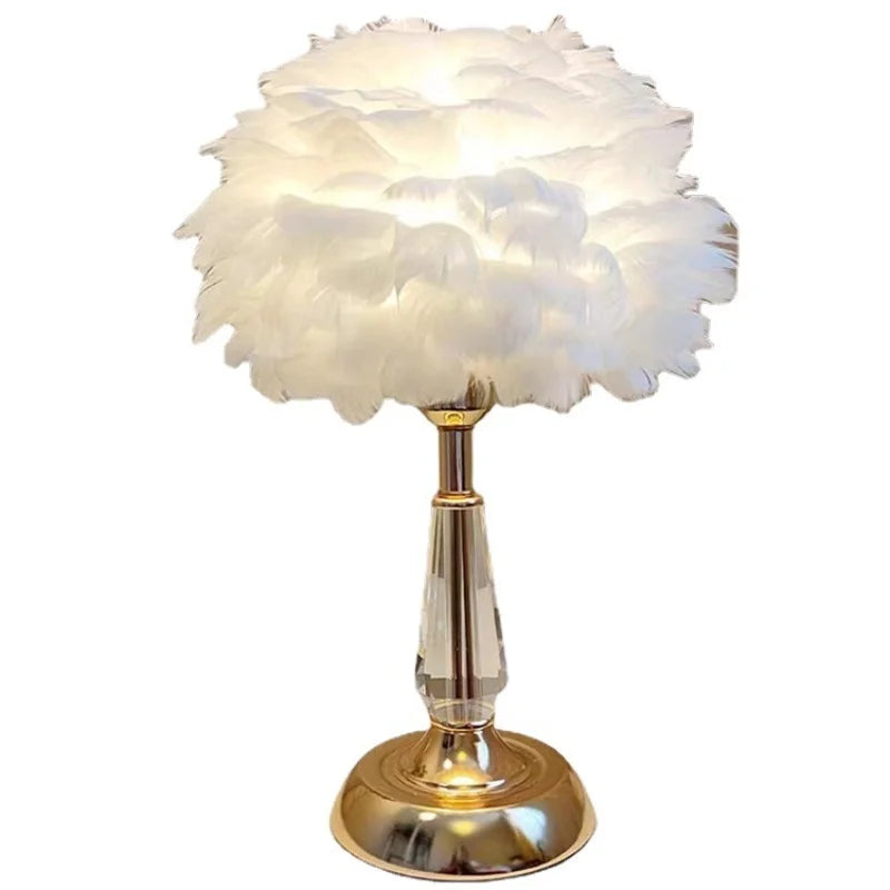 Kristall Schreibtischlampe – LED handgefertigte Feder Tischlampe für elegantes nordisches Schlafzimmer & Schreibtisch Dekor