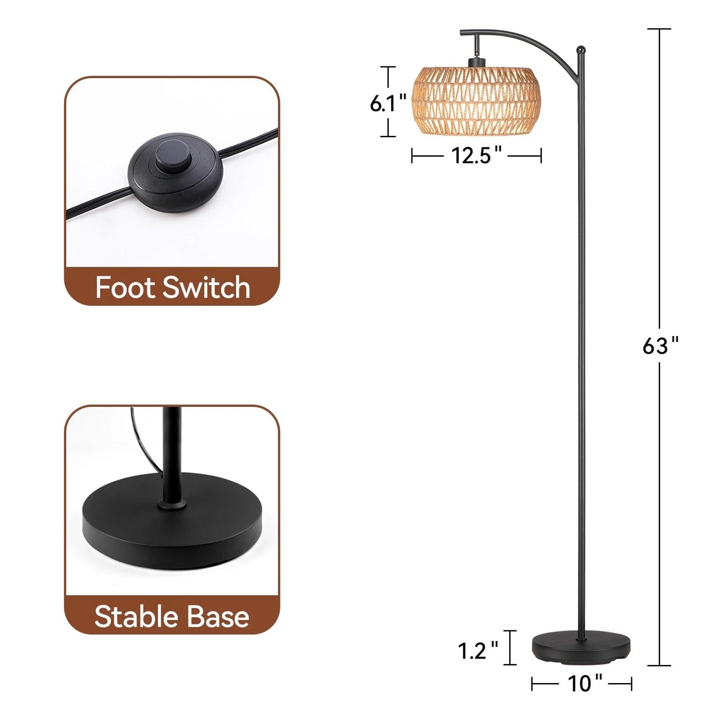 Rattan LED Stehlampe – Dimmierbares Stehlicht mit 3 Farbtemperaturen für eine gemütliche Atmosphäre