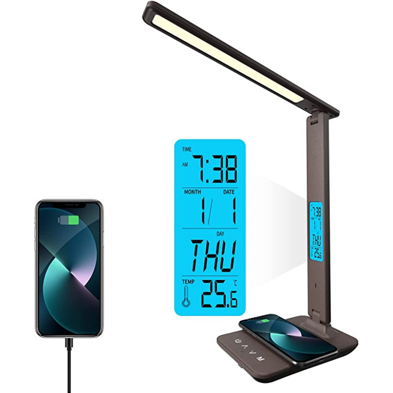 Garduru - LED Schreibtischlampe mit Wireless Charger, USB-Port & LCD-Anzeige