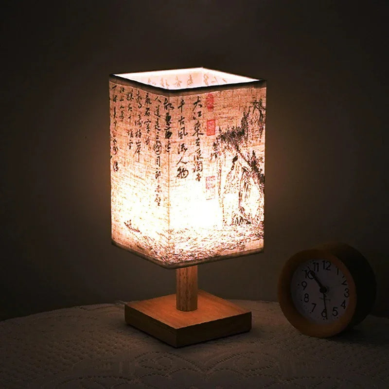 Garduru Tischlampe mit Stoffschirm | Dimmbares Nachtlicht im chinesischen Stil | Elegante Nachttischlampe & Schreibtischlampe - Konsta