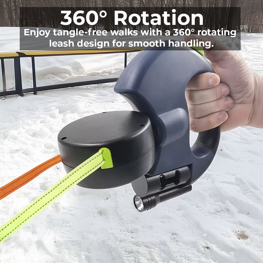 Duale rückziehbare Hundeleine mit Taschenlampe und Abfallbeutelhalter