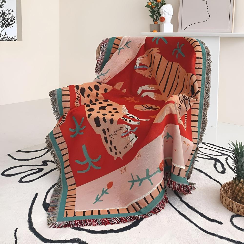 Leopard gewebte Quasten-Decke
