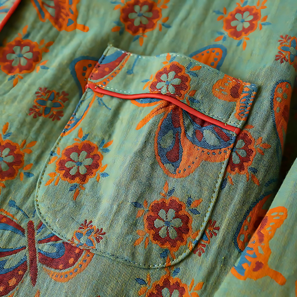 2-teilige Baumwoll-Loungewear mit Schmetterlingsdruck