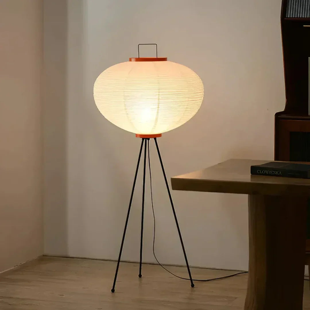 Wabi-Sabi Reispapier Stehlampe mit LED-Licht