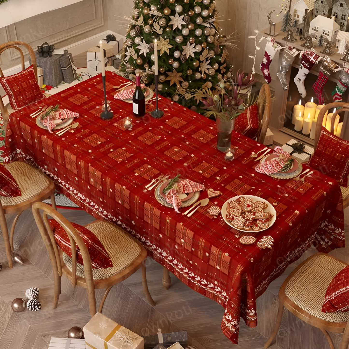 Festive Red Christmas Chenille Tischdecke